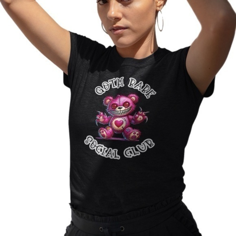 Goth Babe Social Club Crazy Pink Teddy Graphic On Black Short Sleeve T